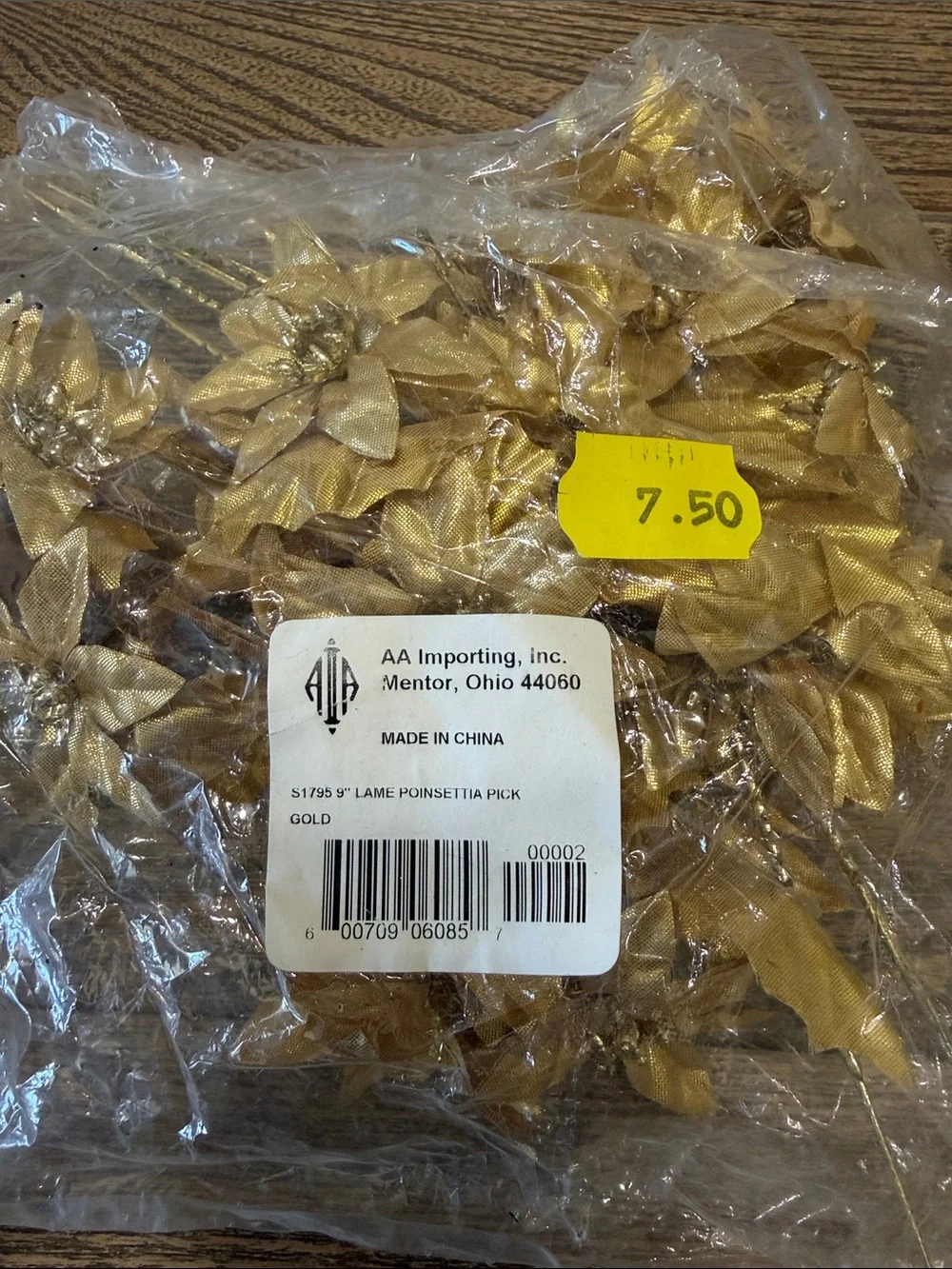 VTG AA Importing Gold 9” Poinsettia Floral Picks - Metallic Holiday Crafts